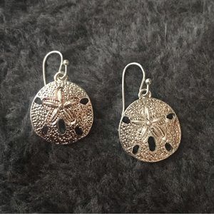 New Silvertone Sand Dollar Hanging Earrings